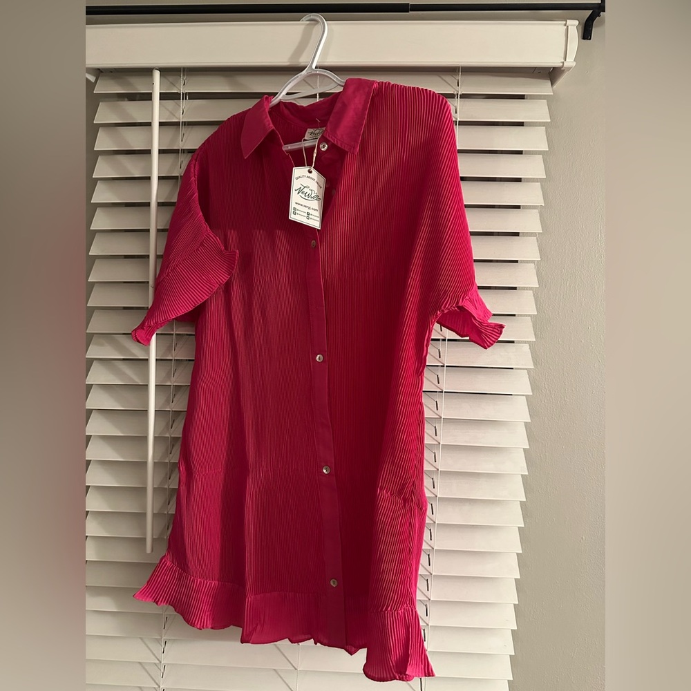 Very J Hot Pink Pleated Dress